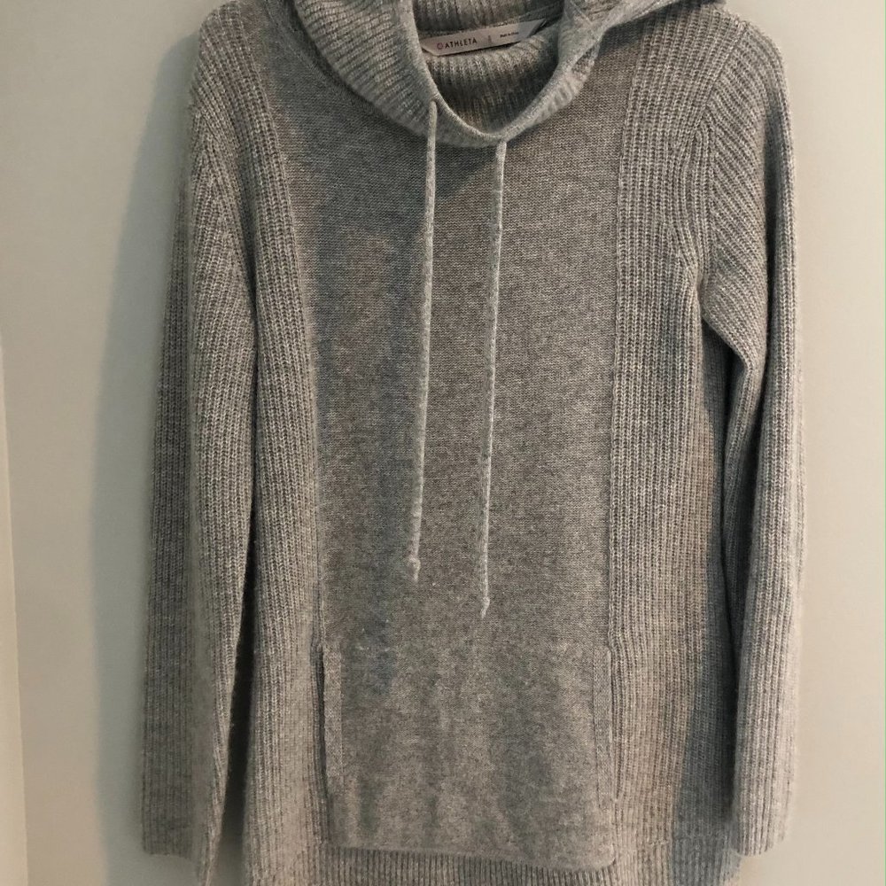 Athleta Cashmere Hoodie Pullover Sweater Light Heathered Grey Size S